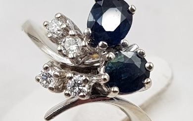 14 kt. White gold - Ring - 0.60 ct Sapphire - Diamond