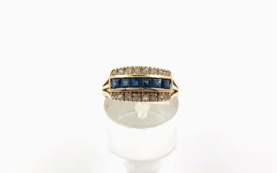 14 kt. Yellow gold - Ring - 0.25 ct Diamond - Sapphire