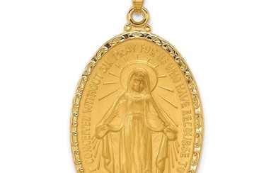 14K Yellow Gold Satin Miraculous Medal Oval