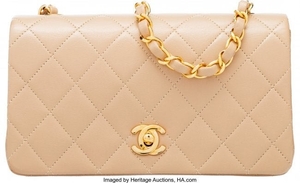 16081: Chanel Beige Quilted Lambskin Leather Mini Shoul
