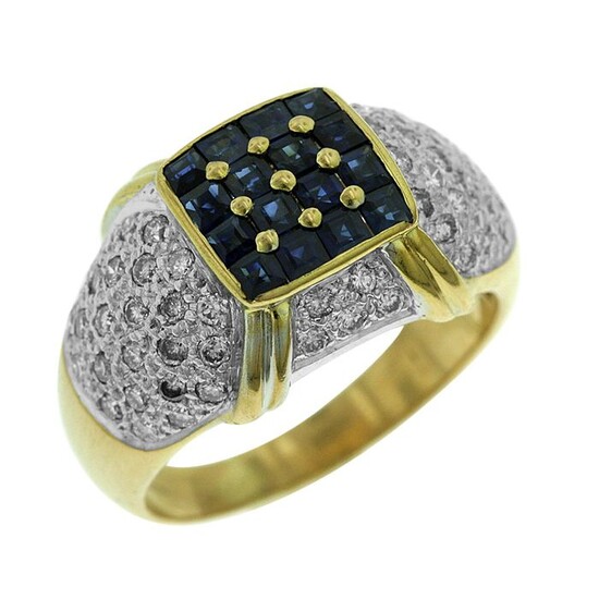 18 kt. Bicolour, White gold, Yellow gold - Ring - 1.20 ct Diamond - Sapphires