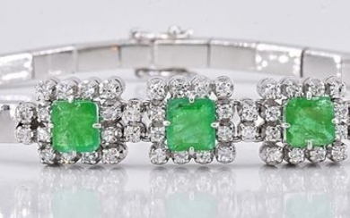 18 kt. White gold - Bracelet - 2.17 ct Emerald - Diamonds