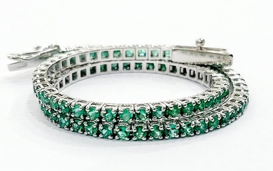 18 kt. White gold - Bracelet, Necklace with pendant - 2.80 ct Emerald