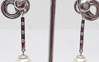 18 kt. White gold - Earrings pearls and diamonds