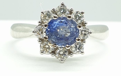 18 kt. White gold - Ring - 0.43 ct Sapphire - Diamonds