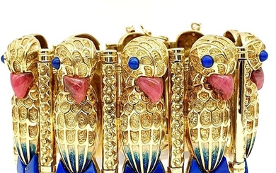 18 kt. Yellow gold - Bracelet Lapis lazuli - rhodochrosite
