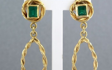 18 kt. Yellow gold - Earrings - 1.80 ct Emerald