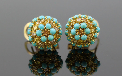 18 kt. Yellow gold - Earrings Diamond - Turquoise
