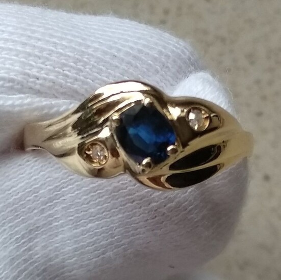 18 kt. Yellow gold - Ring - 0.20 ct Sapphire - Diamonds