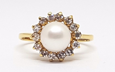 18 kt. Yellow gold - Ring - 0.60 ct Diamond - Pearl