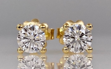 18 kt. Yellow gold earrings - with 1.04ct diamonds, Without reserve price!