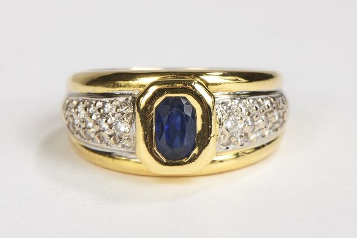 18 kts. Yellow gold - Ring Sapphire - Diamond