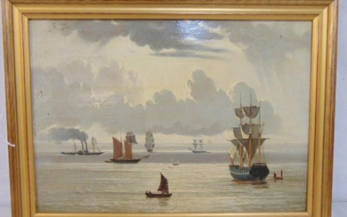 Painting, boats, signed William Pogycoe, Pocwest (??)