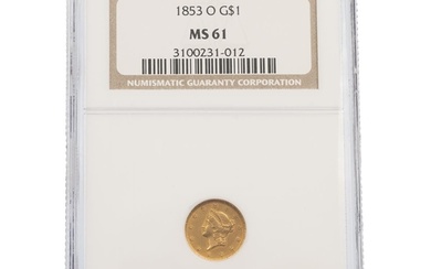 1853-O US New Orleans mint gold $1 graded MS 61 by NGC, offe...