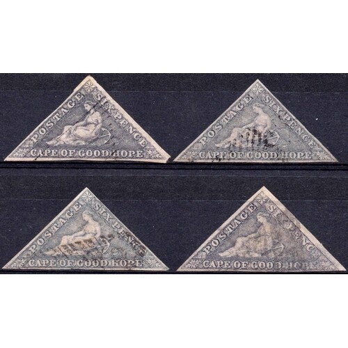 1855-63 6d SLATE LILAC, four used three margined examples. F...