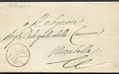 1860, Sicilia, lettera in franchigia da Mirabella per città del 13 settembre 1860