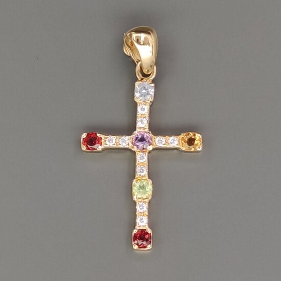18k yellow gold cross pendant with zircons