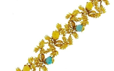 1980s Cartier A. Cipullo Citrine Topaz Diamond Gold Floral Motif Bracelet