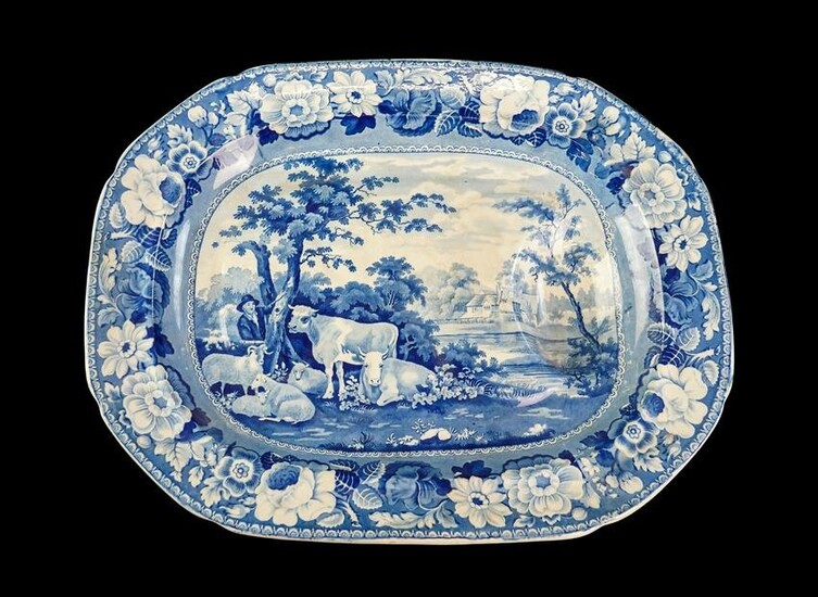 19th c. Blue Staffordshire Porcelain Meat Platter