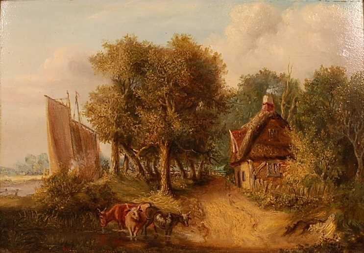 19th century Norwich school - Norfolk landscape with cattle...
