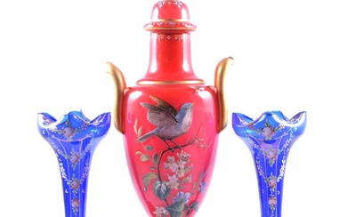 19th century overlaid and enamelled glass vase and cover
