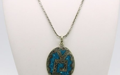 (2) Alpaca Mexico Turquoise Inlaid Necklace Set 92