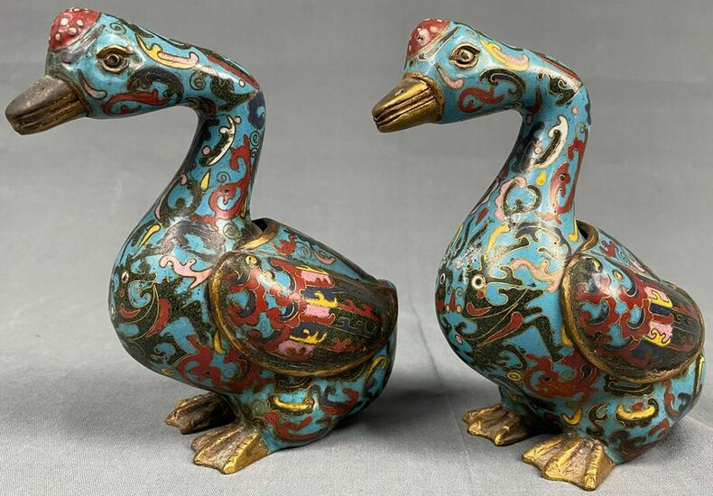 2 cloisonne ducks. Vessels. Probably China antique.