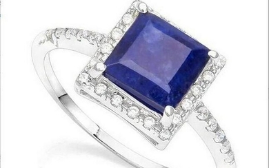2.3CT Sapphire Halo Ring in Sterling Silver