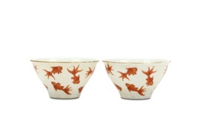 A PAIR OF CHINESE 'FISH' CUPS. Qing Dynasty,...