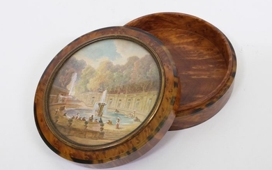 Grand tour snuff box with painted miniature in lid - Burr walnut - Late 19th century