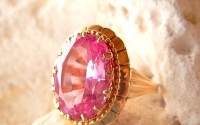 18 kt. Yellow gold - Ring Pink rhinestone