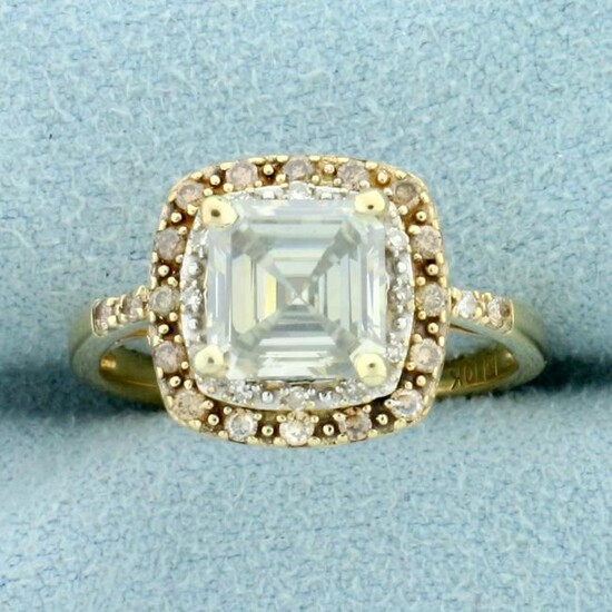 2ct TW Ascher Cut Moissanite and Diamond Double Halo