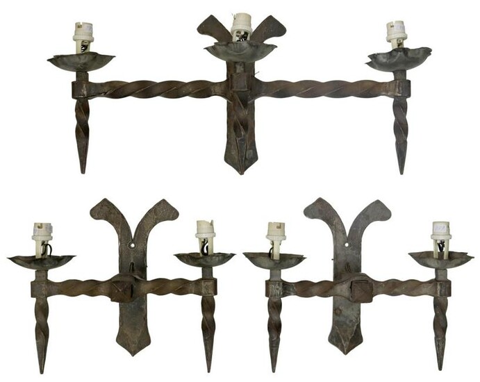 (3) FRENCH GOTHIC STYLE WROUGHT IRON SCONCES