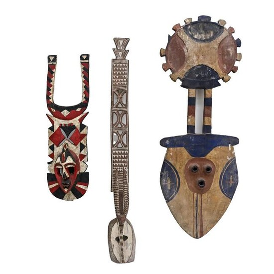 (3) LARGE PAINTED AFRICAN MASKS
