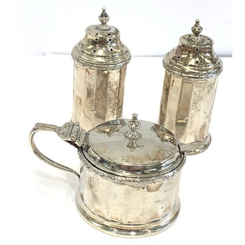 3 piece silver condiment set and spoon