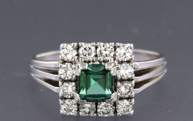 14 kt. White gold - Ring - 0.63 ct Diamond - Emerald