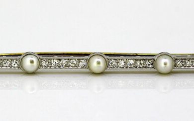 Art Deco - 18 kt. Gold, Platinum - Brooch Pearl - Diamonds