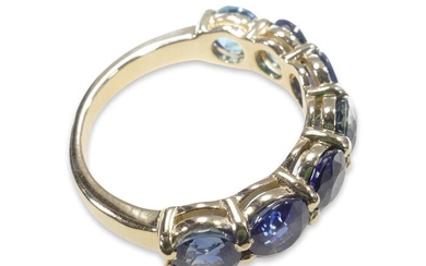 4.02 Carat 7 Stones Natural Round Sapphire Ring - 14 kt. Yellow gold - Ring - 4.02 ct Sapphire