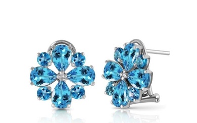4.85 CTW 14K Solid White Gold Renowned Blue Topaz Earrings
