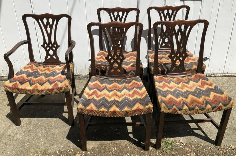 5 Antique Carved Chippendale Shield Back Chairs