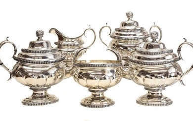 5pc Set William Thomson Coin Silver Large Footed Tea Coffee Service c 1810-1833