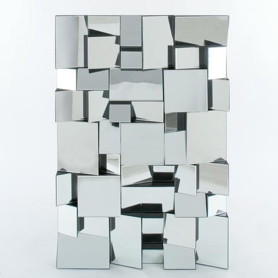 6 ebonized wood and glass tiles rectangular panels