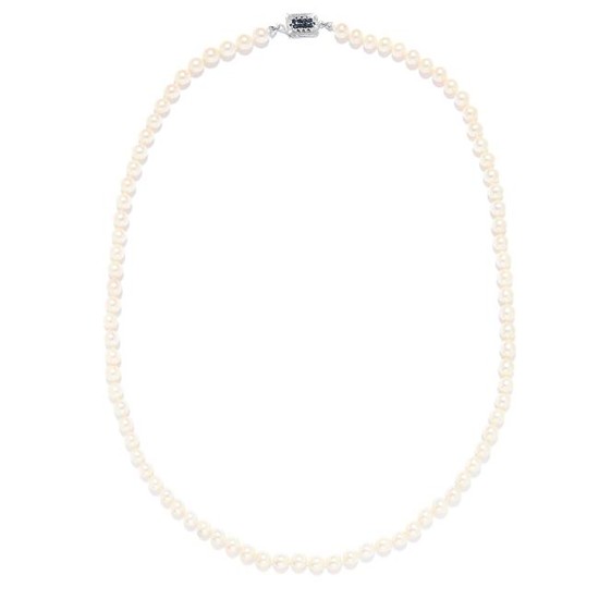 SAPPHIRE AND PEARL BEAD NECKLACE in 18ct white gold