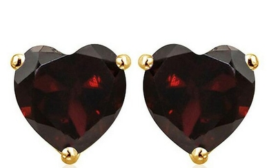 6MM Garnet Heart Stud Earrings in 10k Yellow Gold
