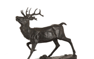 Antoine-Louis Barye (1796-1875) Le Cerf Bronze with green patina, Susse...