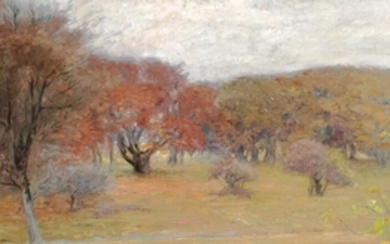 Bertha Wegmann: Autumn trees. Signed B. Wegmann. Oil on canvas. 39 x 70 cm.