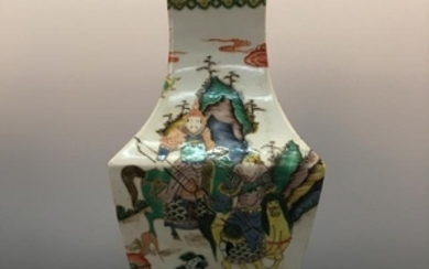 Chinese Wucai 'Figure' Square Vase, Kang Xi Mark