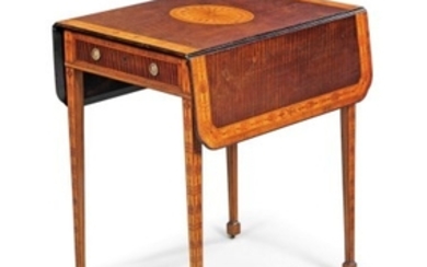 A GEORGE III FRUITWOOD-INLAID, HAREWOOD AND TULIPWOOD PEMBROKE TABLE, ATTRIBUTED TO MAYHEW AND INCE, CIRCA 1765