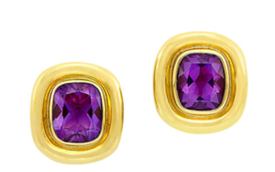 Pair of Gold and Amethyst Earclips, Tiffany & Co., Paloma Picasso