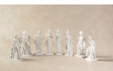A group of eight Copenhagen bisque porcelain figures